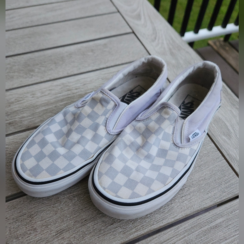Vans White and Gray checker board vans 5.5 men 7 womens sneakers